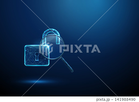 3D blue open padlock with magnifying glass. Security audit, data search, cyber inspection, threat analysis, vulnerability scan, risk, privacy, investigation concept 3D blue open padlock with magnifying glass. Security audit, data search, cyber inspection, threat analysis, vulnerability scan, risk, privacy, investigation concept 141988490