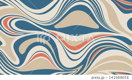 Fluid Shapes Modern Retro Wavy Seamless Pattern 141989058