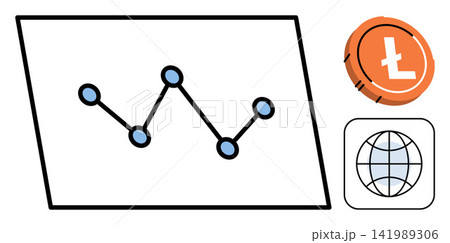 Litecoin price chart with a global network icon and coin symbol vector illustration. Finance, digital currency, blockchain technology, investment, trading, international exchange. Crypto asset graph Litecoin price chart with a global network icon and coin symbol vector illustration. Finance, digital currency, blockchain technology, investment, trading, international exchange. Crypto asset graph 141989306