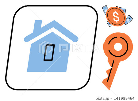 House symbol with key and money coin vector illustration. Property investment, mortgage loan, home purchase, financial savings, real estate business, asset management. Residential building icon House symbol with key and money coin vector illustration. Property investment, mortgage loan, home purchase, financial savings, real estate business, asset management. Residential building icon 141989464