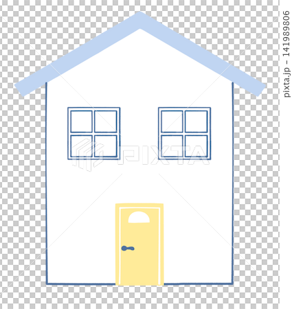 Illustration of a house with a blue triangular roof Illustration of a house with a blue triangular roof 141989806