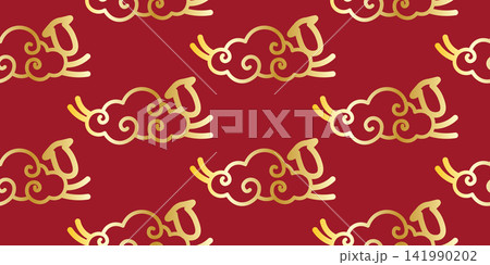 Chinese seamless pattern with traditional golden clouds on a dark red background. Elegant background for Lunar New Year Chinese seamless pattern with traditional golden clouds on a dark red background. Elegant background for Lunar New Year 141990202