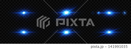 Blue light effects creating lens flares and bright starbursts on a transparent background Blue light effects creating lens flares and bright starbursts on a transparent background 141991035