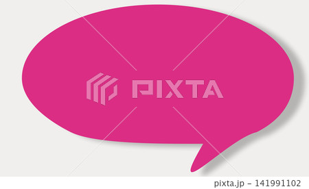 Bright fuchsia pink speech bubble with rounded edges and a small lower right tail, resting on a plain light gray background with a soft shadow 141991102
