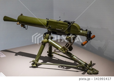 Side view of a Schwarzlose M.07 12 heavy machine gun used by Austro-Hungarian armed forces during the First World War. Side view of a Schwarzlose M.07 12 heavy machine gun used by Austro-Hungarian armed forces during the First World War. 141991417