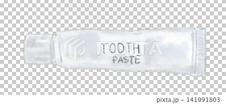 A simple oral care item featuring a watercolor illustration on a toothpaste tube and the word "TOOTH". 141991803