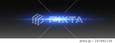Blue horizontal light streak shining with central glow on dark background, illustrating speed and technology Blue horizontal light streak shining with central glow on dark background, illustrating speed and technology 141992116