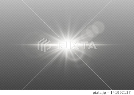 White glowing starburst with horizontal lens flare and optical effect White glowing starburst with horizontal lens flare and optical effect 141992137