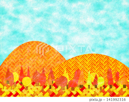 和風文様の紅葉の山の背景 141992316