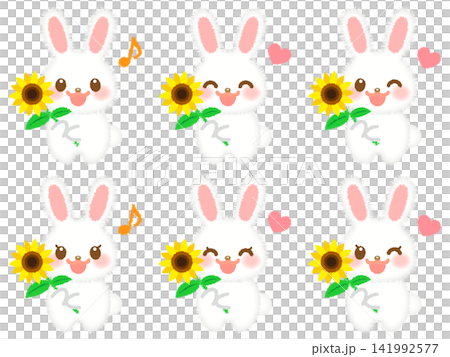 Sunflower and Rabbit Illustration Set 4 Sunflower and Rabbit Illustration Set 4 141992577