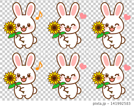Sunflower and rabbit illustration set Sunflower and rabbit illustration set 141992583
