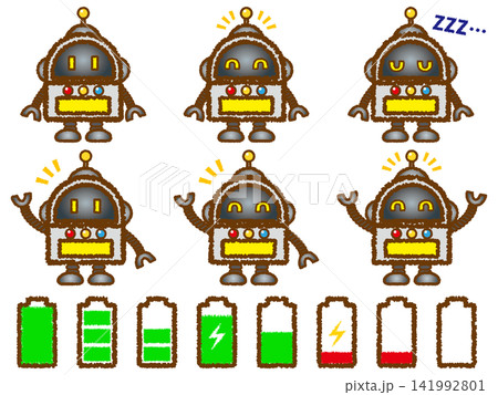 ロボットと電池のイラスト素材セット3 ロボットと電池のイラスト素材セット3 141992801