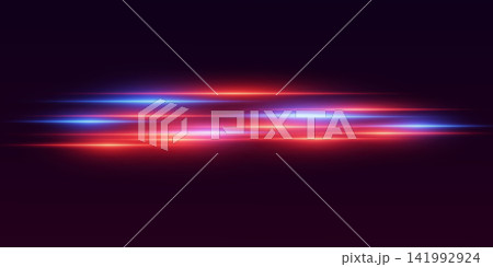Horizontal light streaks creating a dynamic background representing speed and technology 141992924