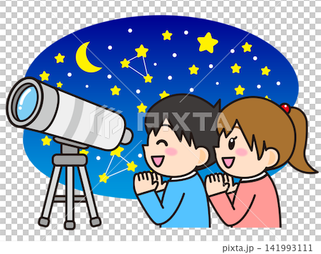 天体観測する男の子と女の子のイラスト素材 141993111