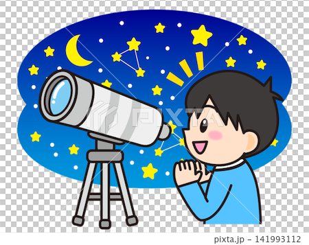 Illustration of a boy stargazing Illustration of a boy stargazing 141993112