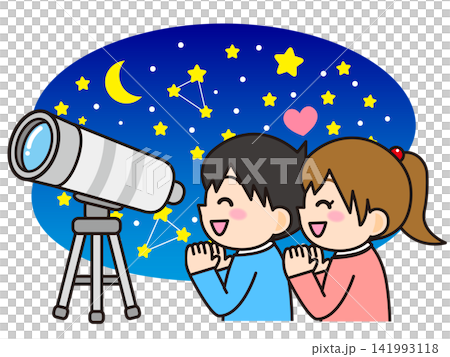 天体観測する男の子と女の子のイラスト素材3 天体観測する男の子と女の子のイラスト素材3 141993118