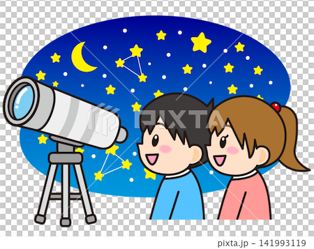 插畫素材4:男孩與女孩觀星 插畫素材4:男孩與女孩觀星 141993119