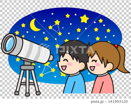 插畫素材5:男孩與女孩觀星 插畫素材5:男孩與女孩觀星 141993120