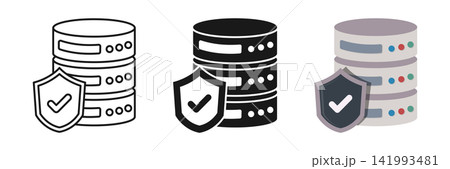 Cloud storage with check mark icon set collection in flat style. Server database vector illustration on isolated background. Data center sign business concept. 141993481
