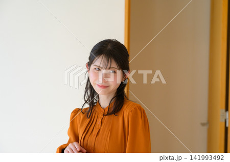 渡り廊下に立つ日本人女性 渡り廊下に立つ日本人女性 141993492