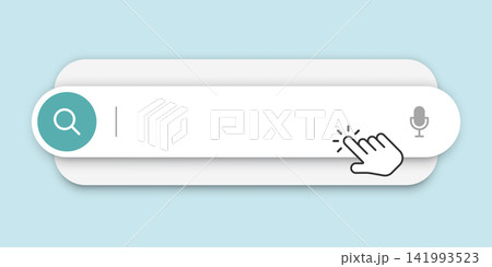 Search bar UI with cursor icon in flat style. Navigation bar in browser mouse click vector illustration on isolated background. Website button sign business concept. 141993523