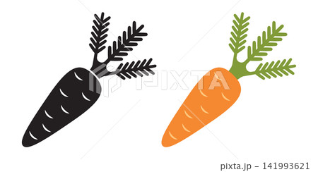 Carrot with with green leaves icon in flat style. Healthy food vector illustration on isolated background. Fresh vegetable sign business concept. 141993621