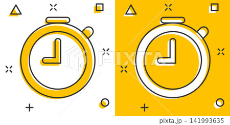 Vector cartoon clock timer icon in comic style. Time alarm concept illustration pictogram. Stopwatch clock business splash effect concept. 141993635