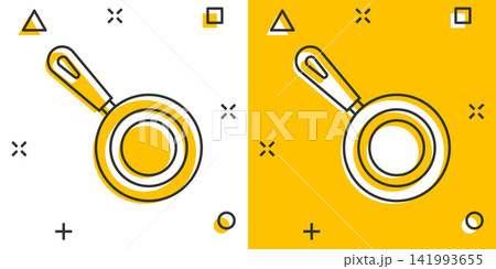 Vector cartoon frying pan icon in comic style. Cooking pan concept illustration pictogram. Skillet kitchen equipment business splash effect concept. Vector cartoon frying pan icon in comic style. Cooking pan concept illustration pictogram. Skillet kitchen equipment business splash effect concept. 141993655