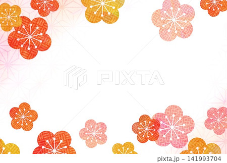 梅の花と麻の葉模様の和風背景 梅の花と麻の葉模様の和風背景 141993704