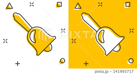 Vector cartoon bell alarm icon in comic style. Bell jingle concept illustration pictogram. Gong business splash effect concept. Vector cartoon bell alarm icon in comic style. Bell jingle concept illustration pictogram. Gong business splash effect concept. 141993717