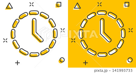 Vector cartoon clock time icon in comic style. Timer sign illustration pictogram. Clock business splash effect concept. 141993733