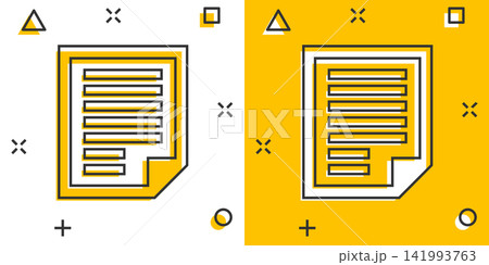 Document note icon in comic style. Paper sheet vector cartoon illustration pictogram. Notepad document business concept splash effect. 141993763