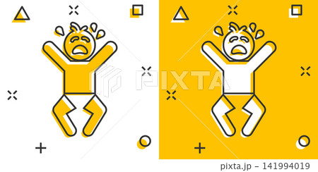 Vector cartoon crying baby icon in comic style. Anger emotions child sign illustration pictogram. Baby business splash effect concept. Vector cartoon crying baby icon in comic style. Anger emotions child sign illustration pictogram. Baby business splash effect concept. 141994019