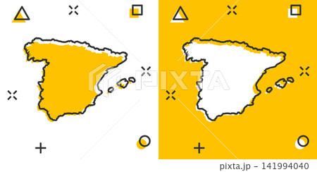 Vector cartoon Spain map icon in comic style. Spain sign illustration pictogram. Cartography map business splash effect concept. Vector cartoon Spain map icon in comic style. Spain sign illustration pictogram. Cartography map business splash effect concept. 141994040