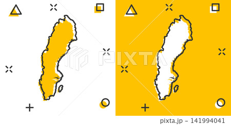 Vector cartoon Sweden map icon in comic style. Sweden sign illustration pictogram. Cartography map business splash effect concept. Vector cartoon Sweden map icon in comic style. Sweden sign illustration pictogram. Cartography map business splash effect concept. 141994041