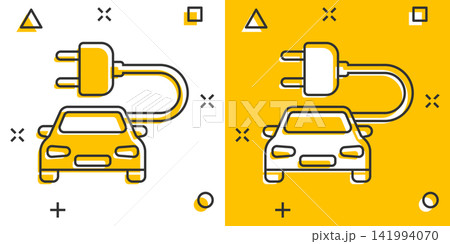 Vector cartoon electro car icon in comic style. Electric automobile vehicle illustration pictogram. Ecology car sedan splash effect concept. Vector cartoon electro car icon in comic style. Electric automobile vehicle illustration pictogram. Ecology car sedan splash effect concept. 141994070