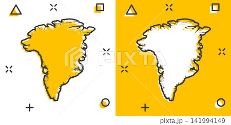 Vector cartoon Greenland map icon in comic style. Greenland sign illustration pictogram. Cartography map business splash effect concept. 141994149