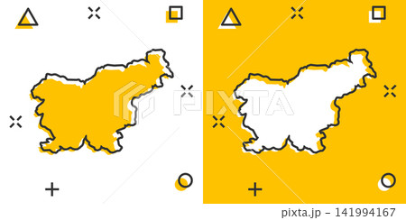 Vector cartoon Slovenia map icon in comic style. Slovenia sign illustration pictogram. Cartography map business splash effect concept. 141994167