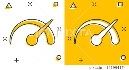Vector cartoon dashboard icon in comic style. Level meter sign illustration pictogram. Speed business splash effect concept. 141994174
