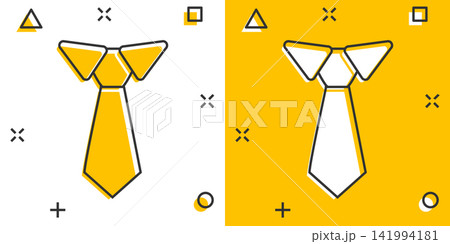 Vector cartoon tie icon in comic style. Necktie sign illustration pictogram. Tie business splash effect concept. Vector cartoon tie icon in comic style. Necktie sign illustration pictogram. Tie business splash effect concept. 141994181