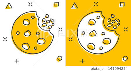 Vector cartoon cookie icon in comic style. Chip biscuit sign illustration pictogram. Pastry cookie business splash effect concept. Vector cartoon cookie icon in comic style. Chip biscuit sign illustration pictogram. Pastry cookie business splash effect concept. 141994234