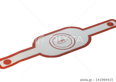 Unique bracelet design featuring a minimalist bread icon in a vibrant orange and white color scheme Unique bracelet design featuring a minimalist bread icon in a vibrant orange and white color scheme 141994415