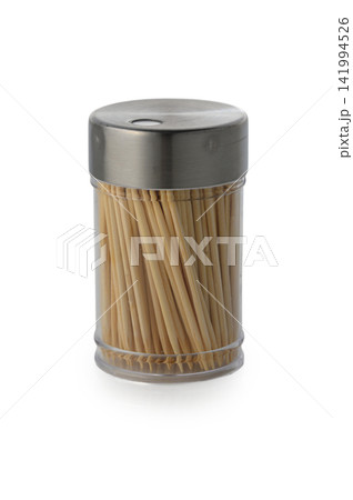 Toothpick Dispenser Filled with Wooden Toothpicks Isolated 141994526