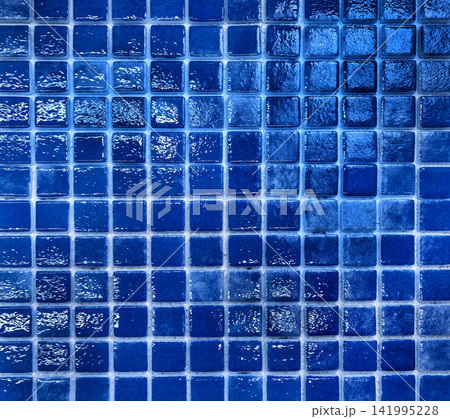 Color blue paint navy cold ceramic tile abstract pattern mosaic texture background square backdrop structure 141995228