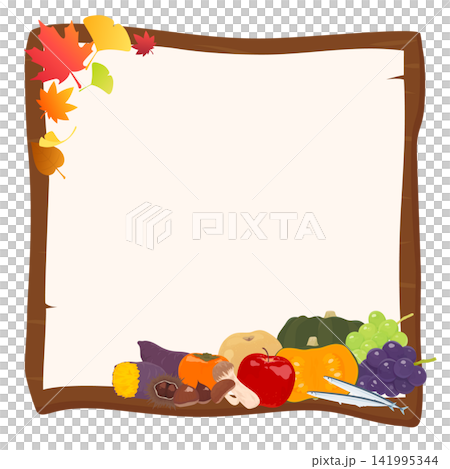 A transparent frame featuring many autumn flavors and a wooden sign (horizontal) A transparent frame featuring many autumn flavors and a wooden sign (horizontal) 141995344