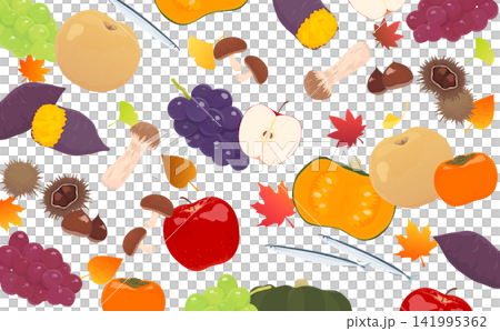 A transparent background with a pattern of many autumn flavors (horizontal) 141995362