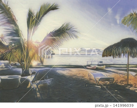 Tropical Palm Trees by the Sea 141996039
