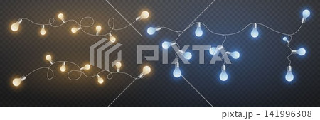 Illuminating glowing light bulbs forming decorative garlands for festive design 141996308
