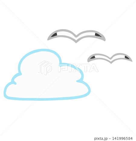 シンプルな雲とかもめのイラスト 141996584