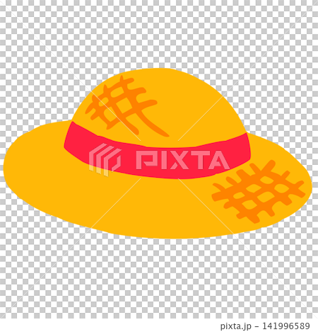 Illustration of a straw hat with a red ribbon Illustration of a straw hat with a red ribbon 141996589